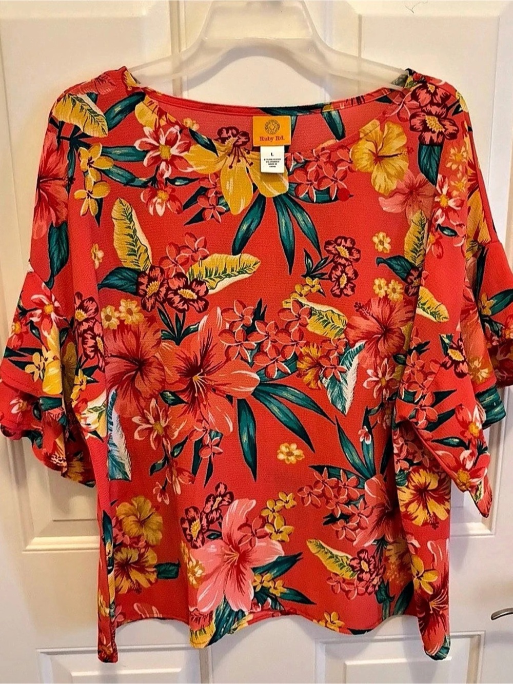 Ruby Rd. Floral Blouse in Red Multicolor Size Large